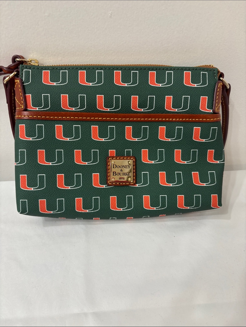 Dooney & Bourke Green and Orange University U Crossbody Bag